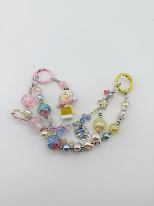 Handmade Charm Light Up Sky SKULLPANDA Authentic Popbean Sparkling Crystal & Pearl Charm + Card Combo