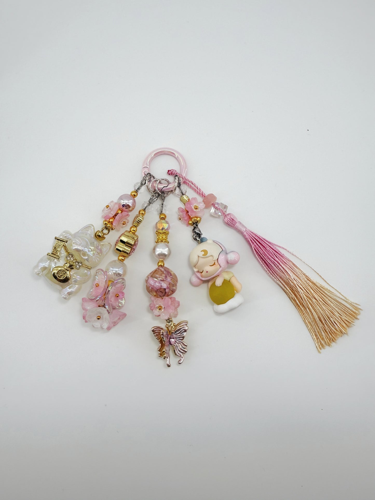 Handmade Short Charm SKULLPANDA Authentic Popbean Gradient Tassel Butterfly Kitty Charm + Card Combo