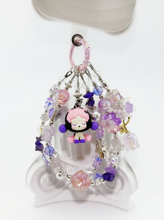 Handmae Charm Purple Sitting SKULLPANDA Popmart Authentic Popbean Crystal Charm