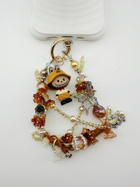 Flower beaded Brown Delivery Labubu Authentic Popbean Pearl Handmade Charm