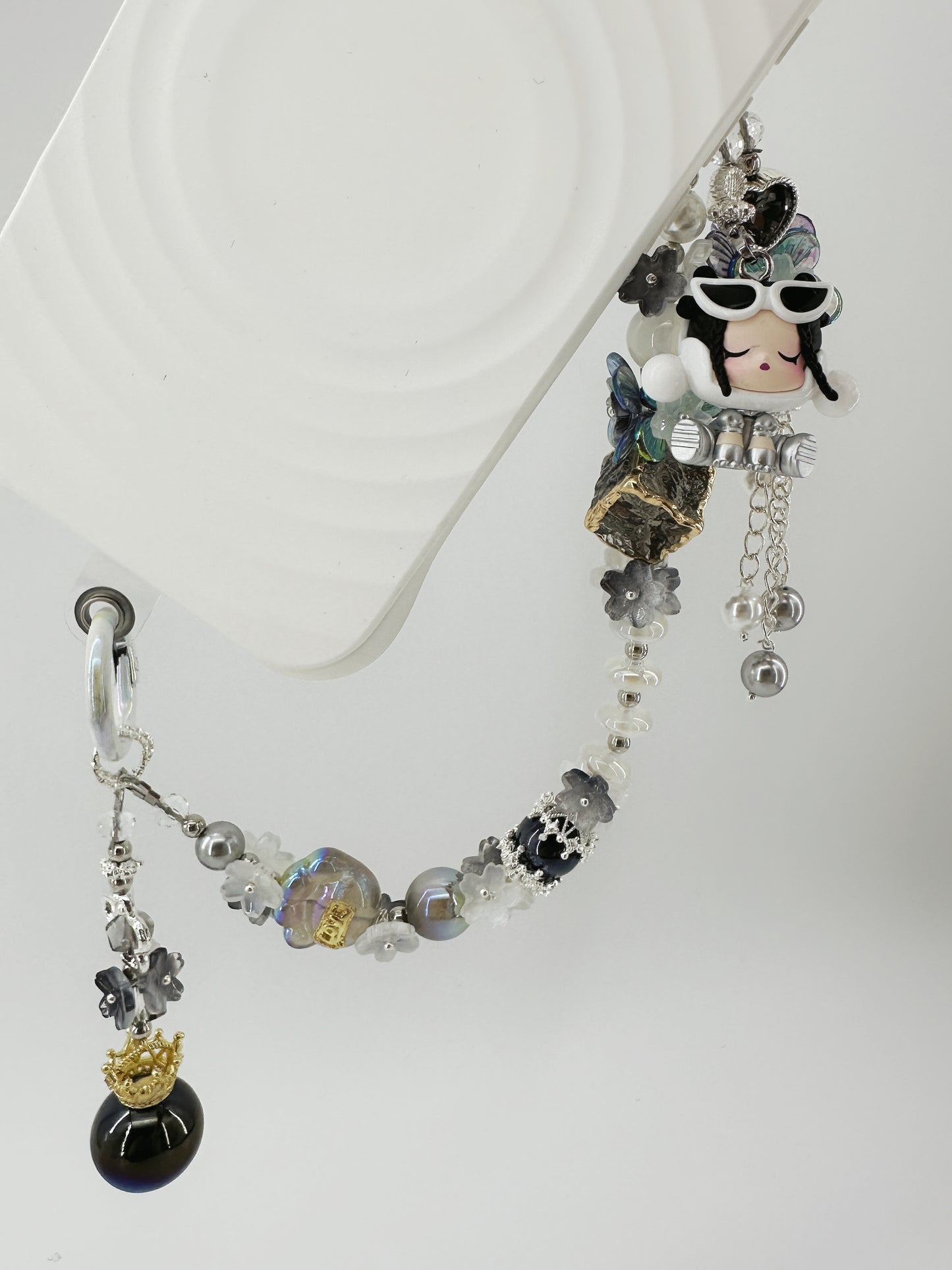 Handmade Charm ShangHai SKULLPANDA Popmart Authentic Pobean Butterfly Pearl Crystal Charm