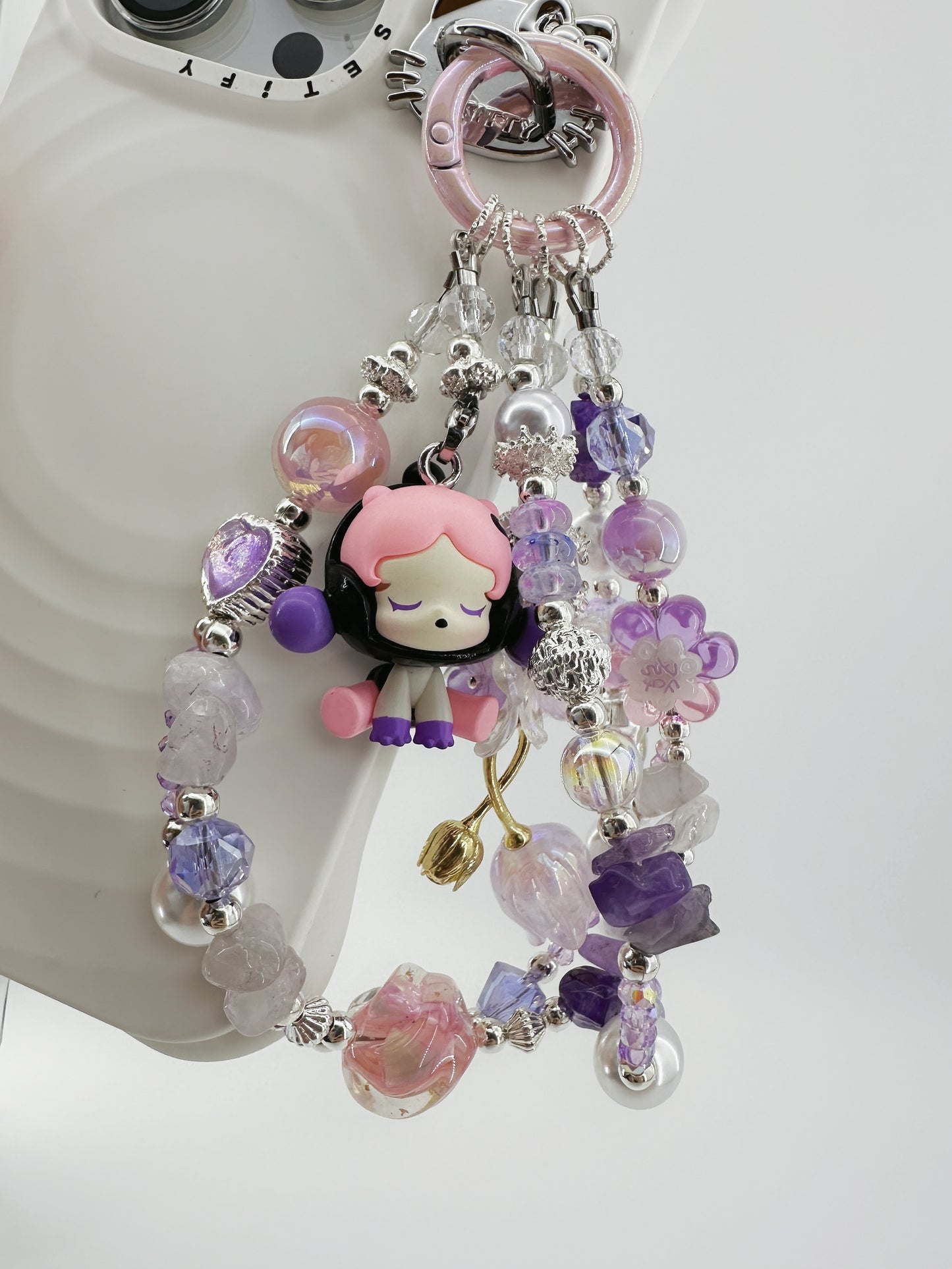 Handmae Charm Purple Sitting SKULLPANDA Popmart Authentic Popbean Crystal Charm