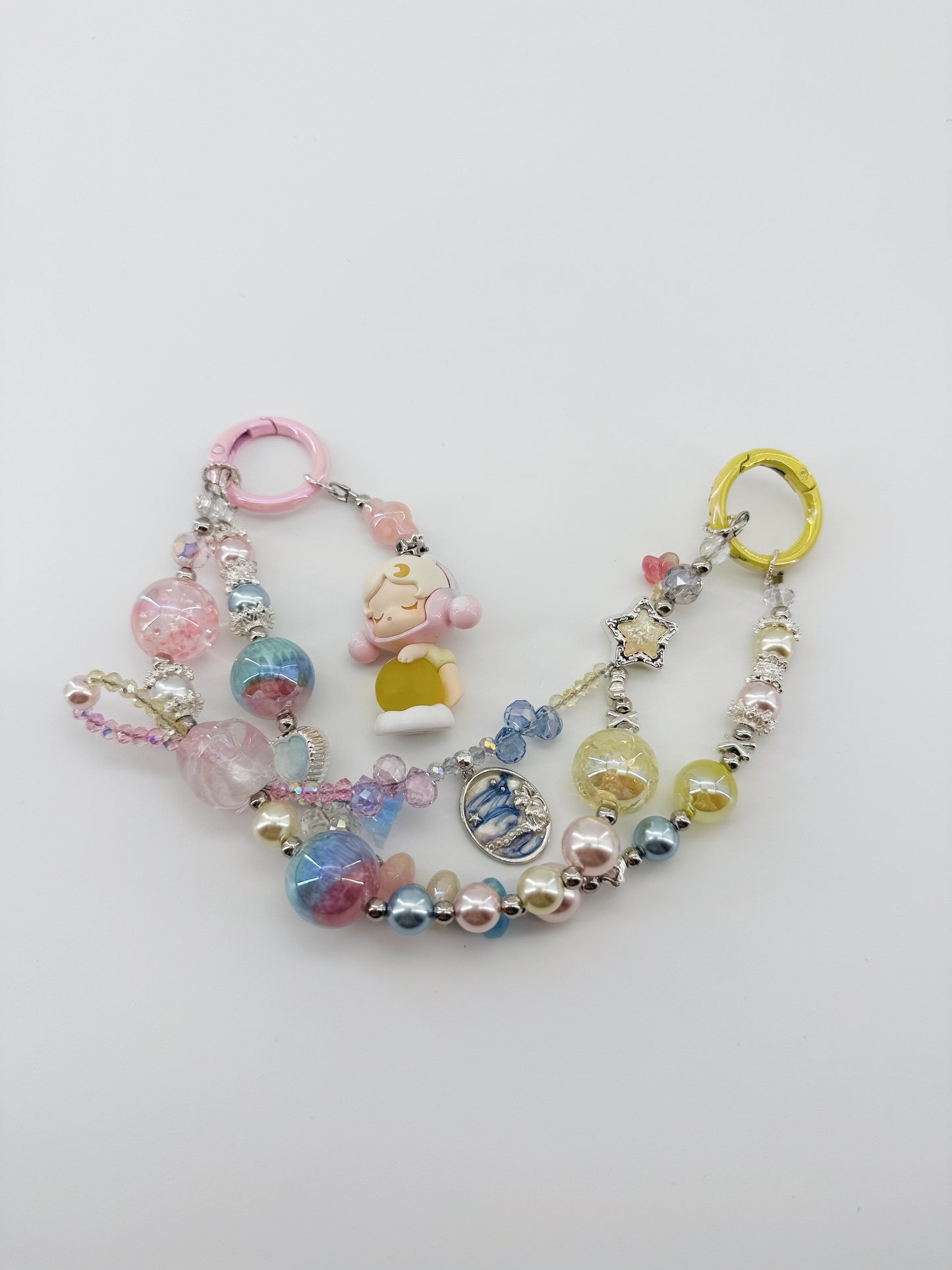 Handmade Charm Light Up Sky SKULLPANDA Authentic Popbean Sparkling Crystal & Pearl Charm + Card Combo