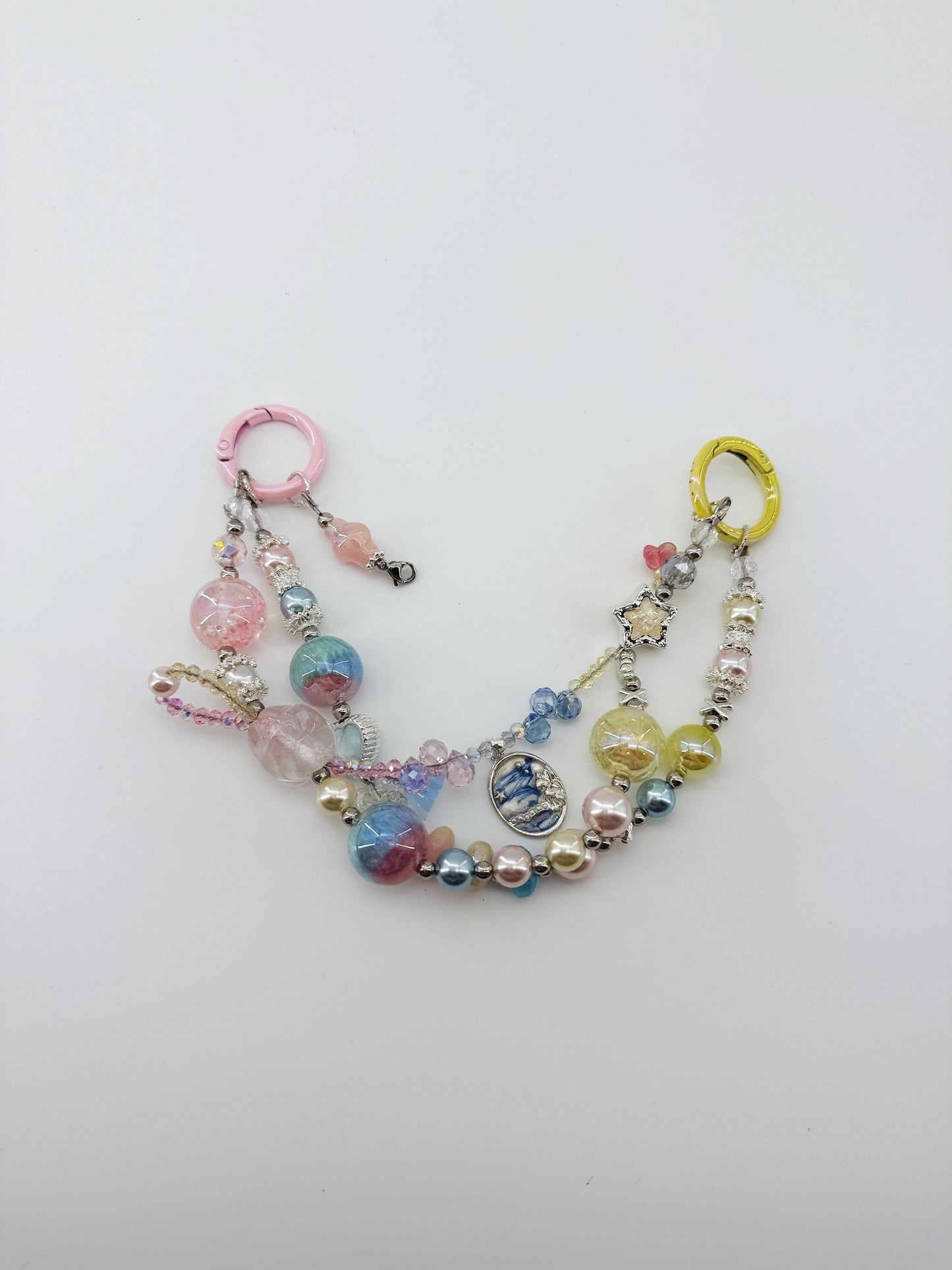 Handmade Charm Light Up Sky SKULLPANDA Authentic Popbean Sparkling Crystal & Pearl Charm + Card Combo