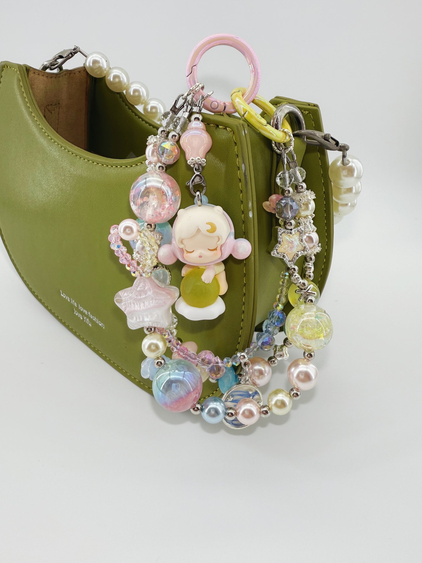 Handmade Charm Light Up Sky SKULLPANDA Authentic Popbean Sparkling Crystal & Pearl Charm + Card Combo