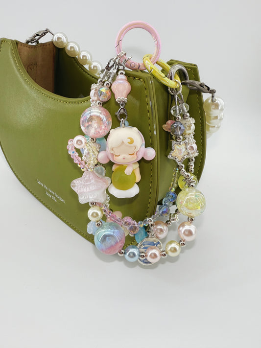 Handmade Charm Light Up Sky SKULLPANDA Authentic Popbean Sparkling Crystal & Pearl Charm + Card Combo