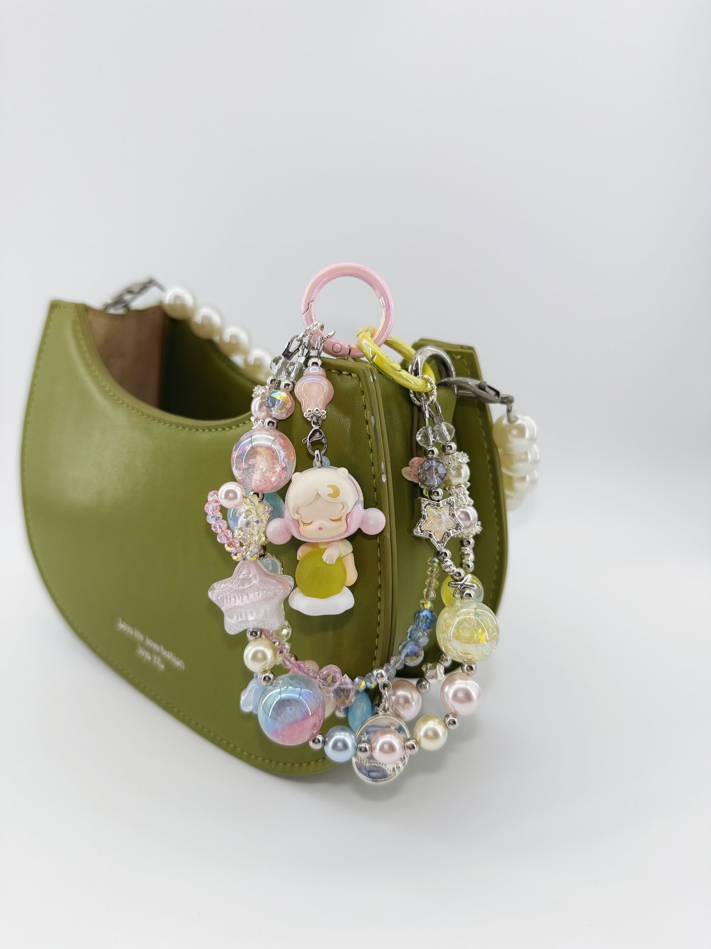 Handmade Charm Light Up Sky SKULLPANDA Authentic Popbean Sparkling Crystal & Pearl Charm + Card Combo