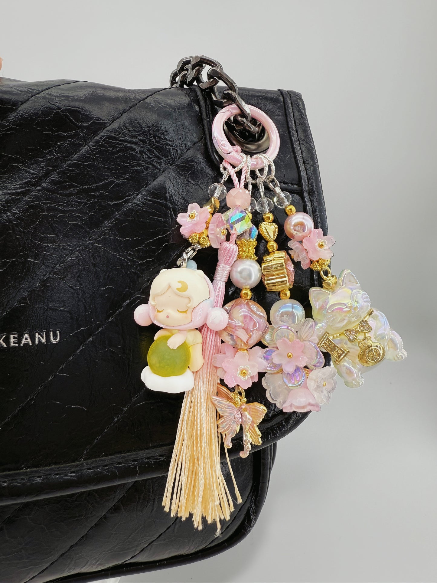 Handmade Short Charm SKULLPANDA Authentic Popbean Gradient Tassel Butterfly Kitty Charm + Card Combo