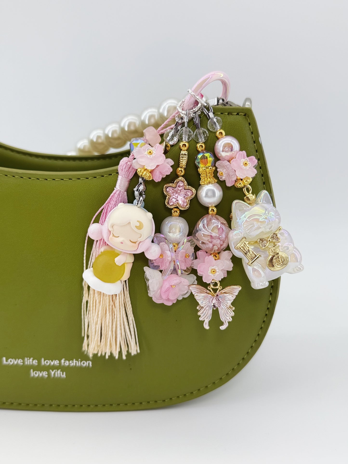 Handmade Short Charm SKULLPANDA Authentic Popbean Gradient Tassel Butterfly Kitty Charm + Card Combo