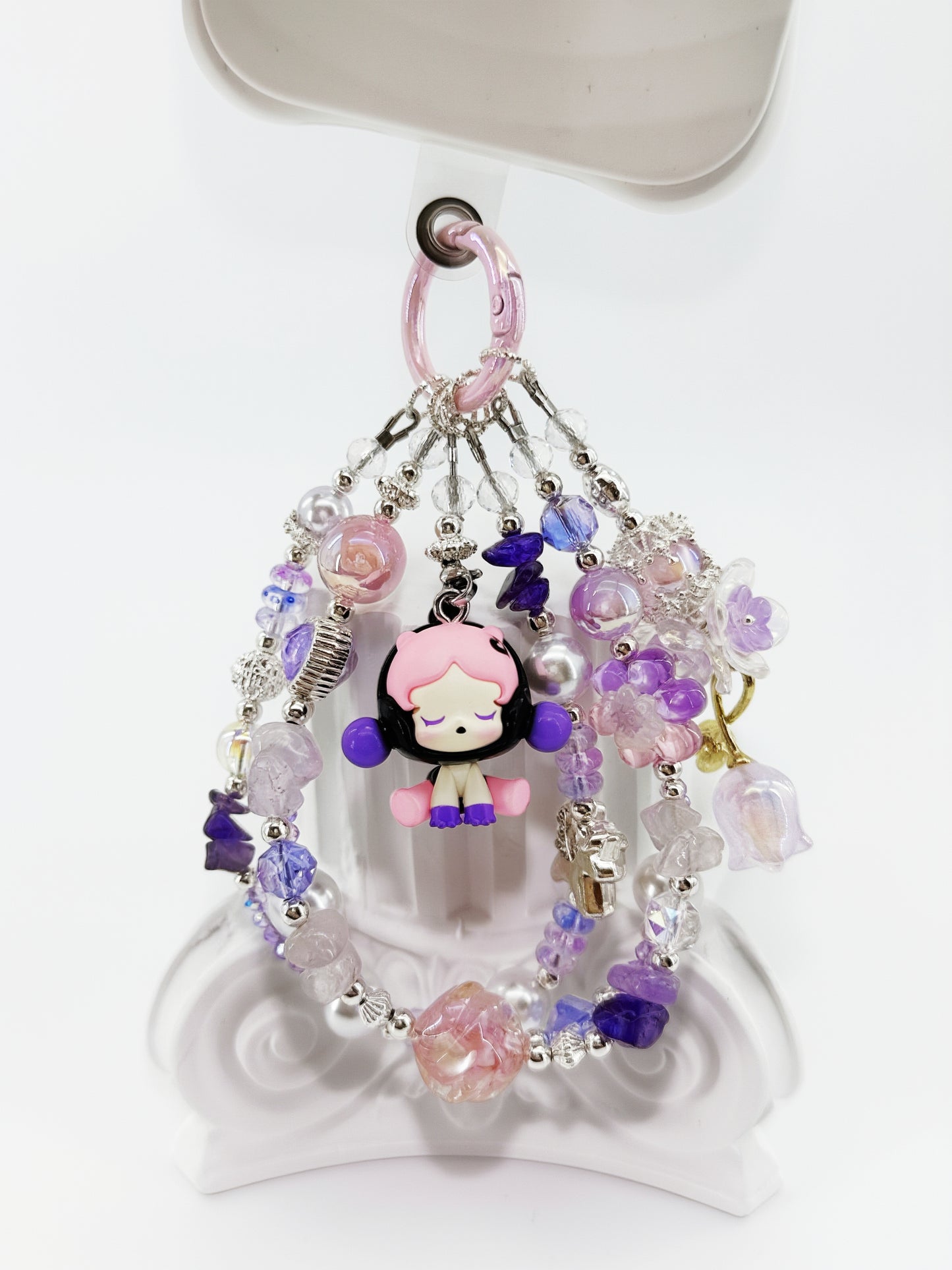 Handmae Charm Purple Sitting SKULLPANDA Popmart Authentic Popbean Crystal Charm