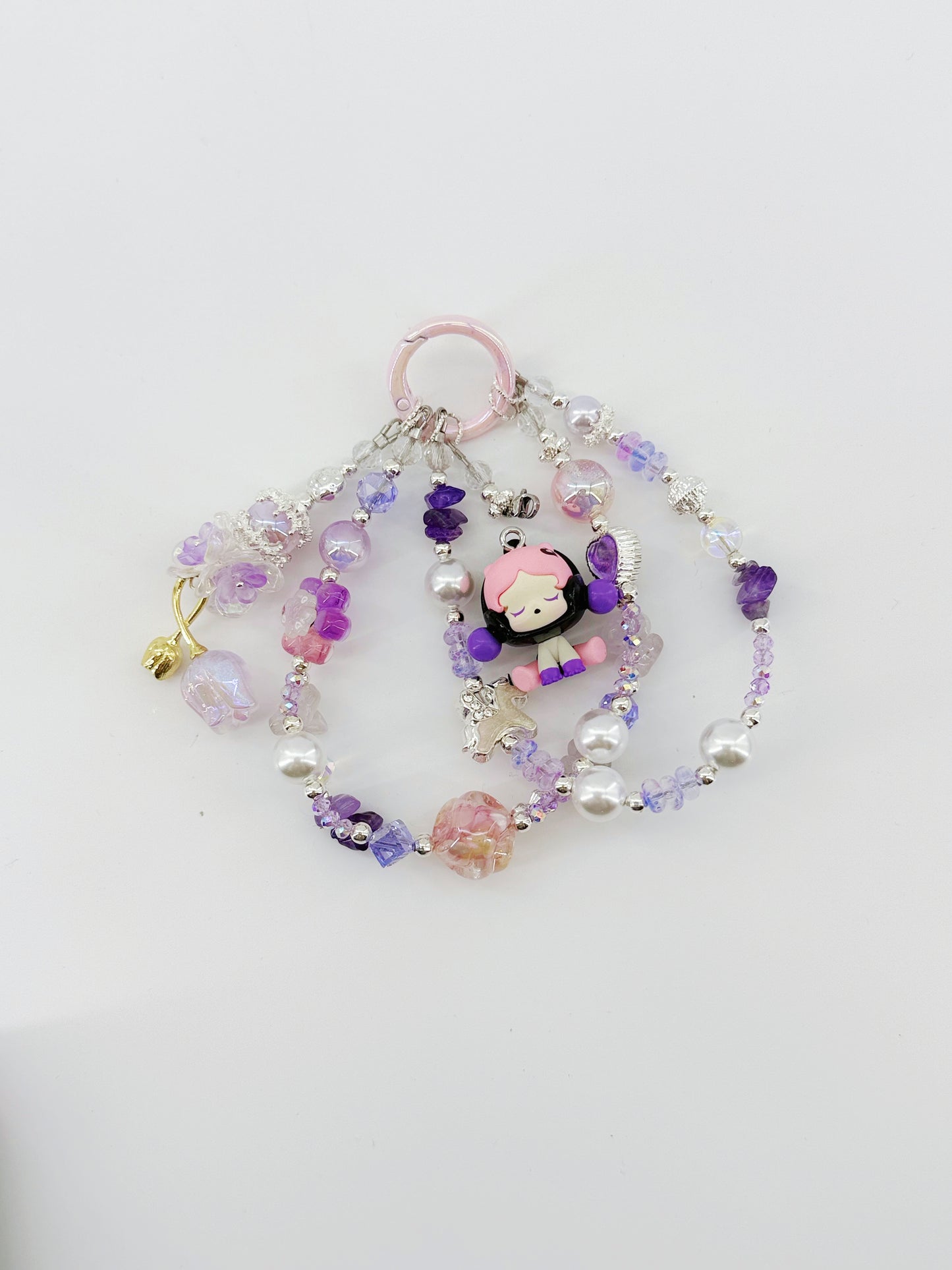 Handmae Charm Purple Sitting SKULLPANDA Popmart Authentic Popbean Crystal Charm