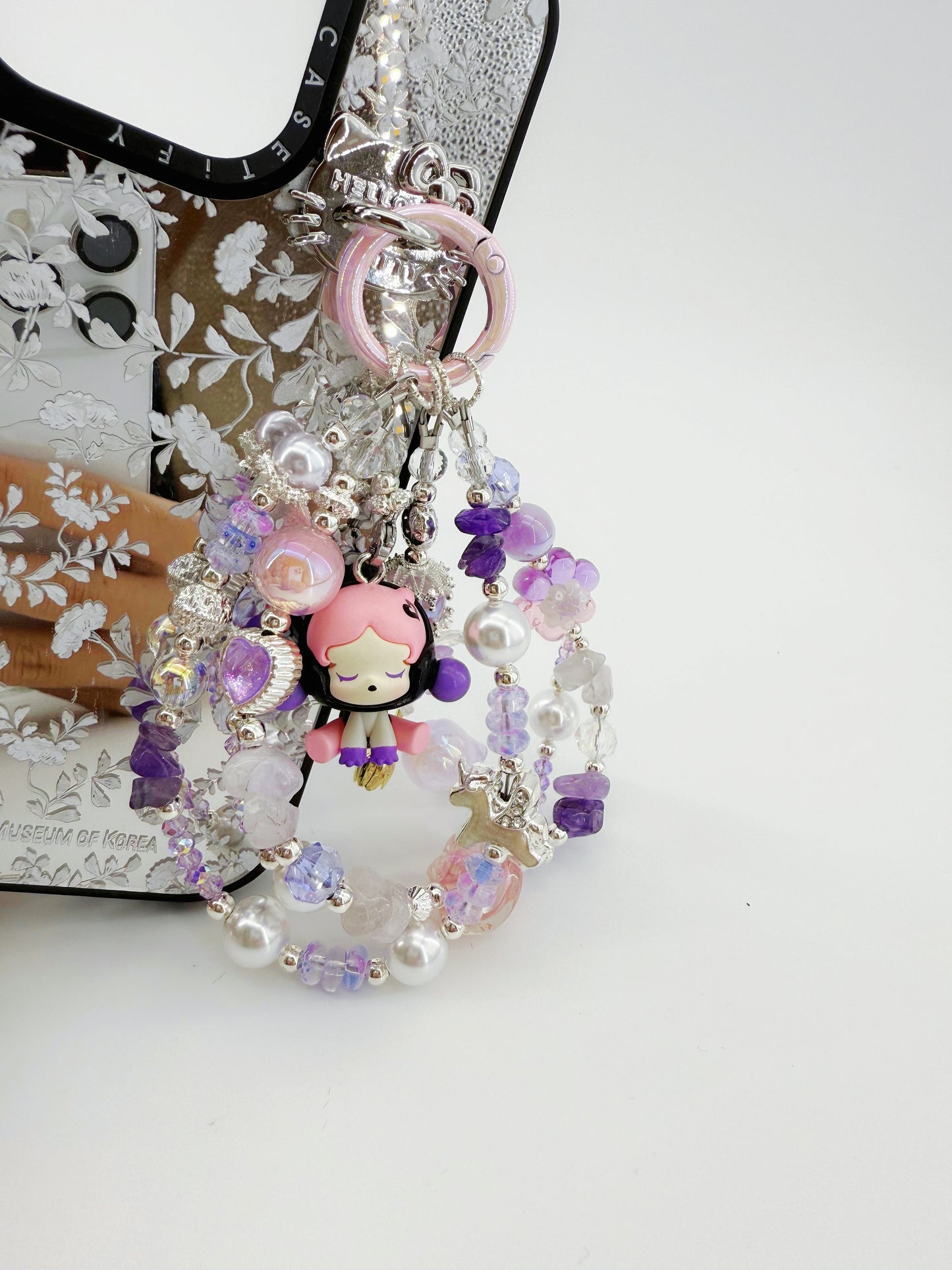 Handmae Charm Purple Sitting SKULLPANDA Popmart Authentic Popbean Crystal Charm