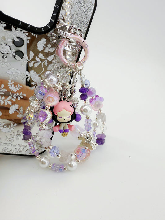 Handmae Charm Purple Sitting SKULLPANDA Popmart Authentic Popbean Crystal Charm