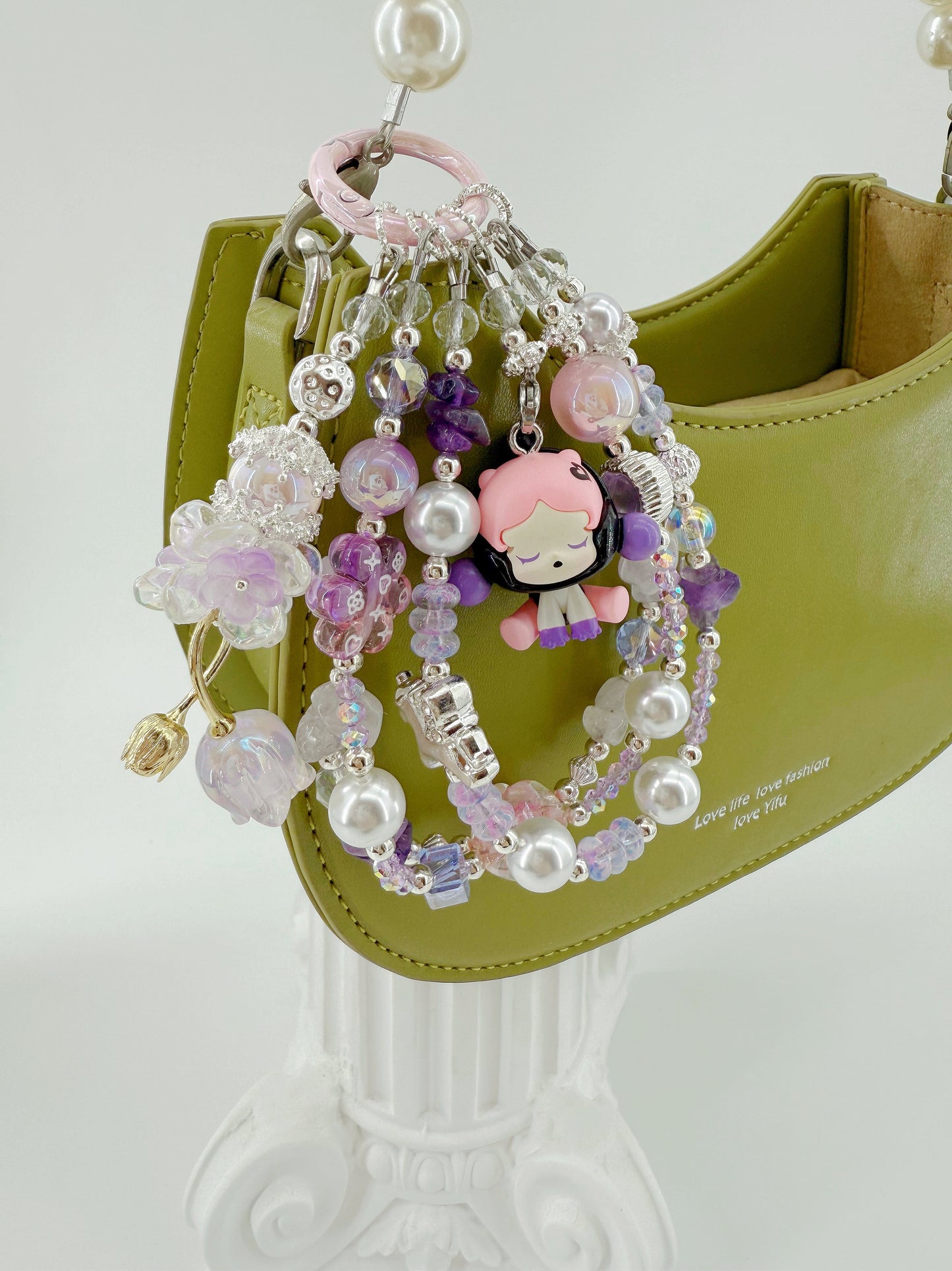 Handmae Charm Purple Sitting SKULLPANDA Popmart Authentic Popbean Crystal Charm