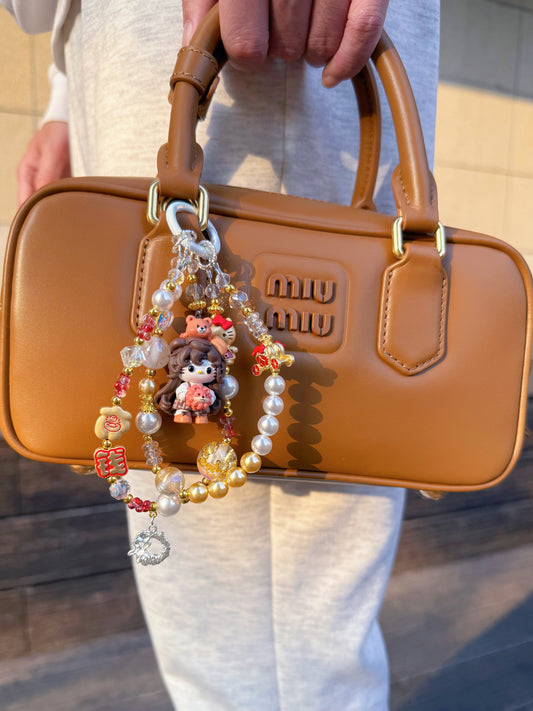 Handmade Hello Kitty Gold Crystal Sparkle Pearl Double Charm