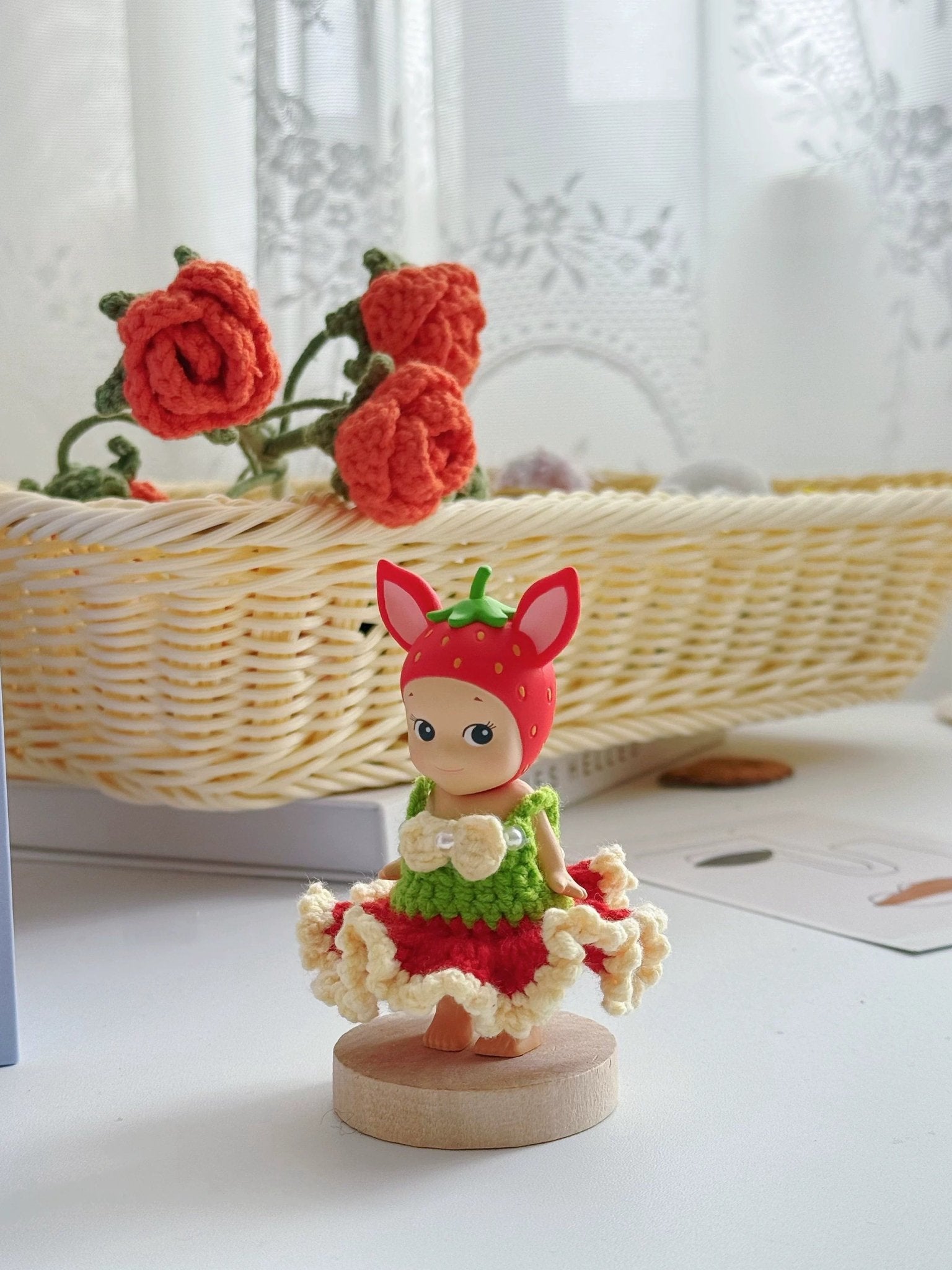Sonny Angel Strawberry Handmade knitting clothes Flower long dress - Chainswhisper